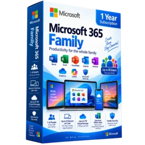 Microsoft 365 Family Key – 1 Year / Up to 6 Users (PC, Mac, Mobile)